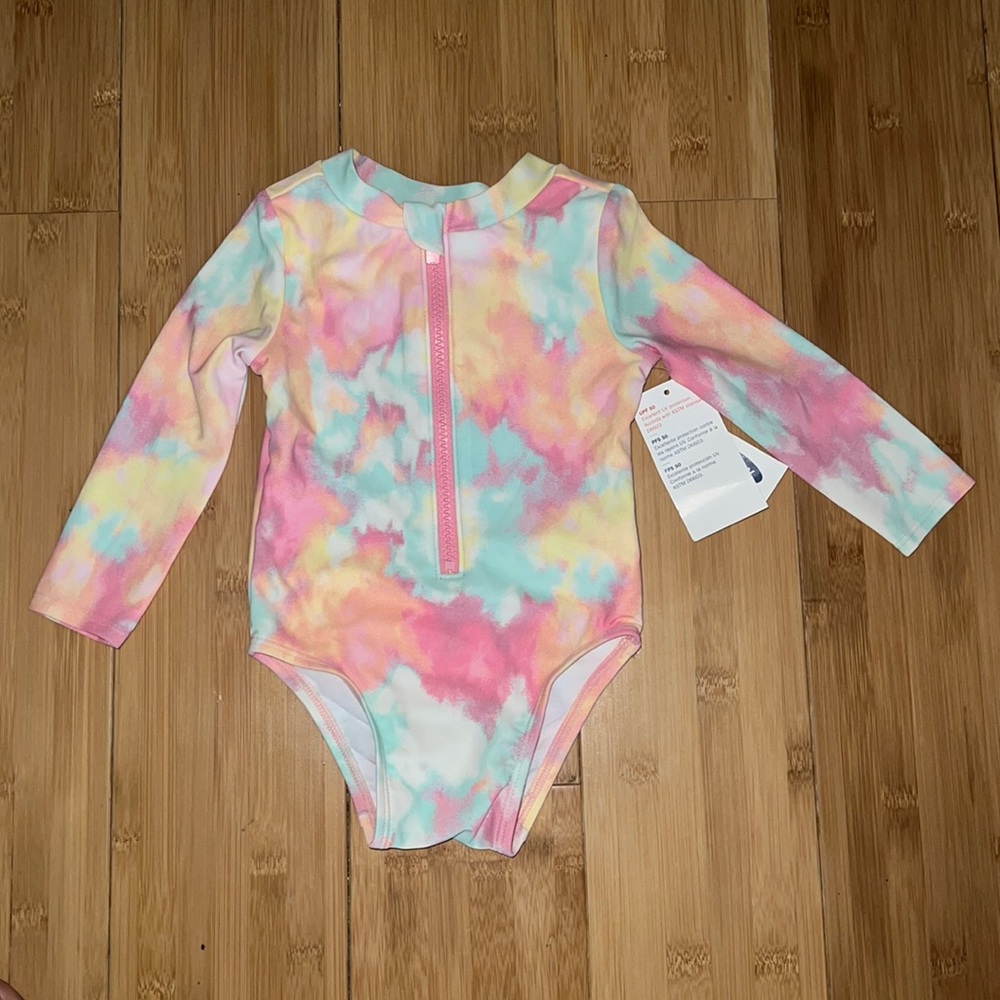 Cotton candy tie dye long sleeve bathing suit for infant girl